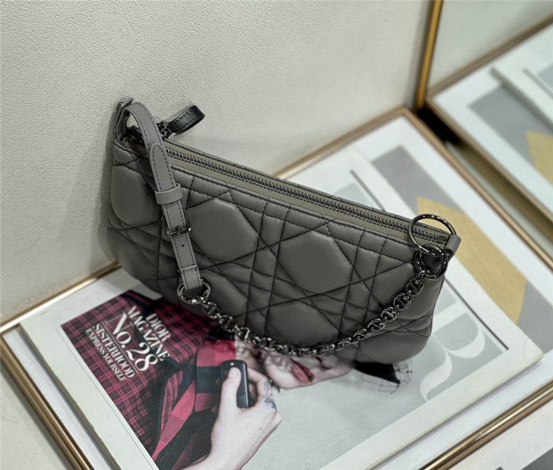 MINI Dior CARO TULIP BAG Quilted Macrocannage Calfskin Grey High