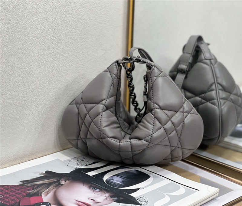 MINI Dior CARO TULIP BAG Quilted Macrocannage Calfskin Grey High