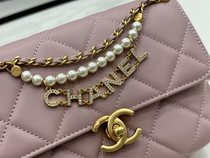 Chanel Mini Flap Bag AS4986 Shiny Lambskin, Imitation Pearls & Gold Metal A