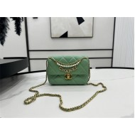 Chanel Mini Flap Bag AS4986 Shiny Lambskin, Imitation Pearls & Gold Metal A