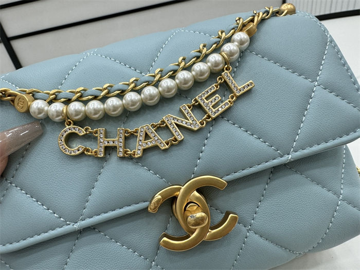 Chanel Mini Flap Bag AS4986 Shiny Lambskin, Imitation Pearls & Gold Metal A