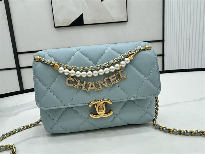 Chanel Mini Flap Bag AS4986 Shiny Lambskin, Imitation Pearls & Gold Metal A