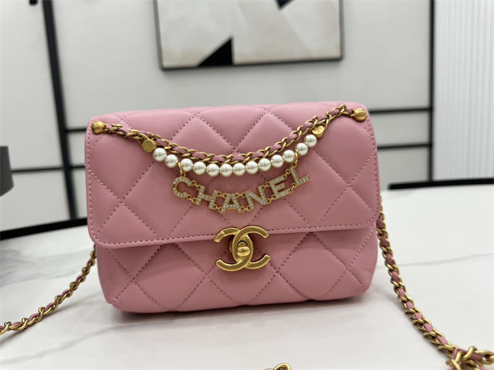 Chanel Mini Flap Bag AS4986 Shiny Lambskin, Imitation Pearls & Gold Metal A