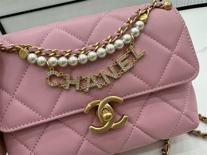 Chanel Mini Flap Bag AS4986 Shiny Lambskin, Imitation Pearls & Gold Metal A