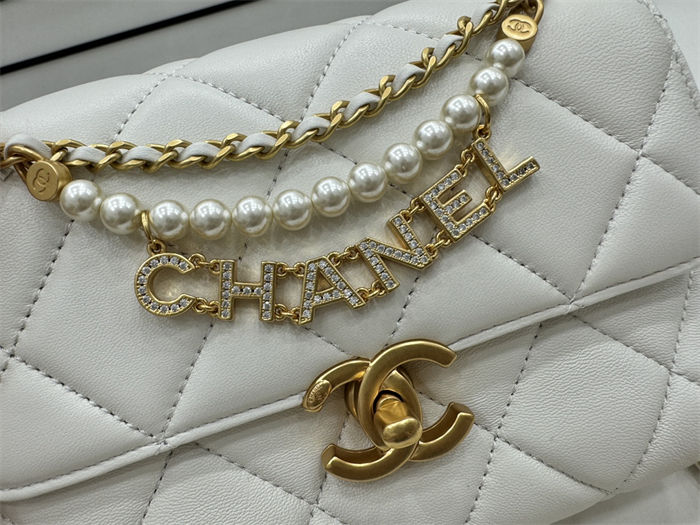 Chanel Mini Flap Bag AS4986 Shiny Lambskin, Imitation Pearls & Gold Metal A