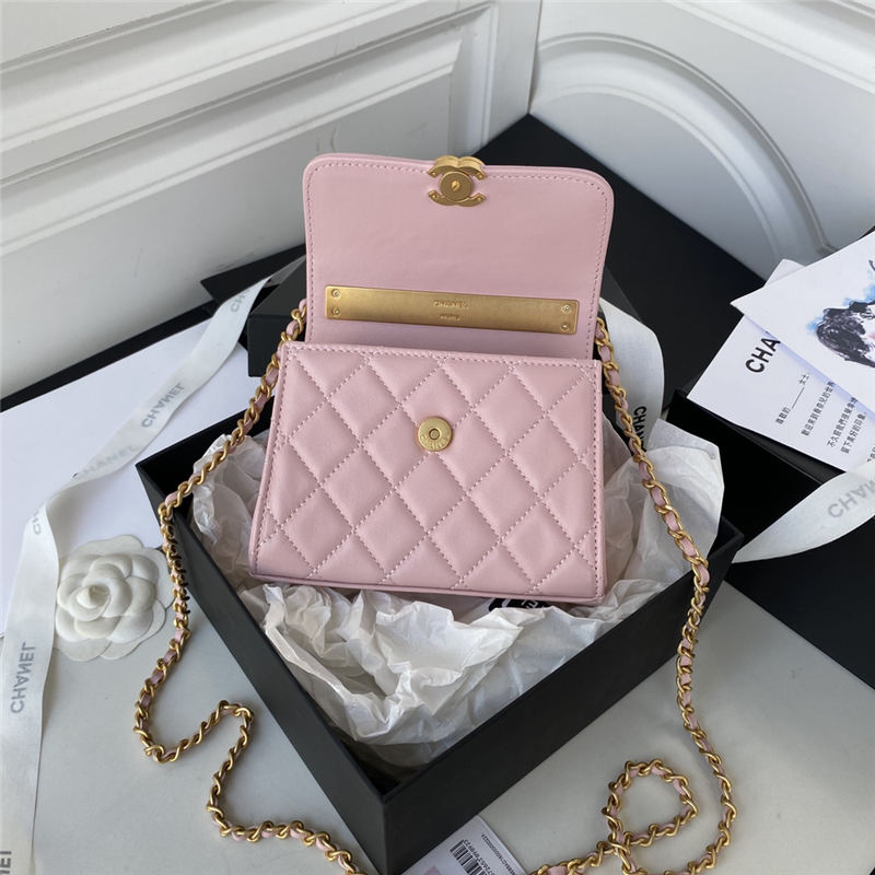 CLUTCH WITH CHAIN Lambskin, Enamel & Gold-Tone Metal AP2945 Pink A