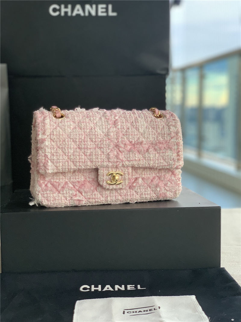 Chanel Medium Classic Flap Bag Tweed Pink High