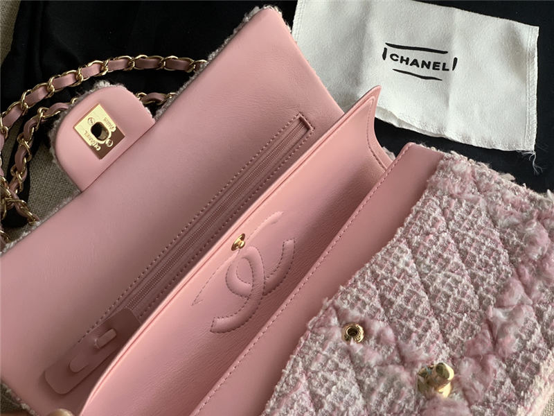 Chanel Medium Classic Flap Bag Tweed Pink High