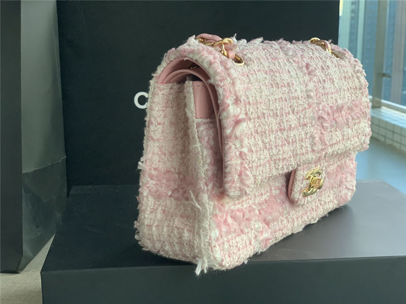 Chanel Medium Classic Flap Bag Tweed Pink High