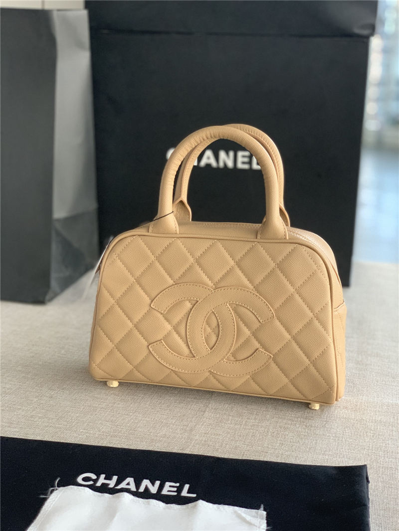 Chanel Mini Bowler Bag Grained Calfskin & Gold-Tone Metal AS3034 Beige High