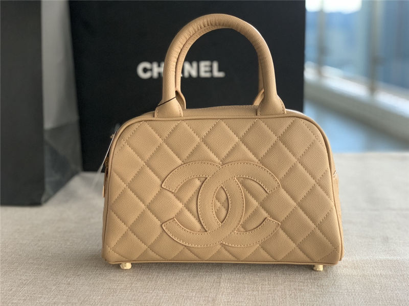 Chanel Mini Bowler Bag Grained Calfskin & Gold-Tone Metal AS3034 Beige High