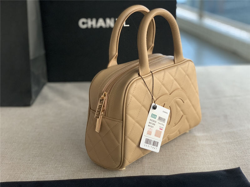 Chanel Mini Bowler Bag Grained Calfskin & Gold-Tone Metal AS3034 Beige High