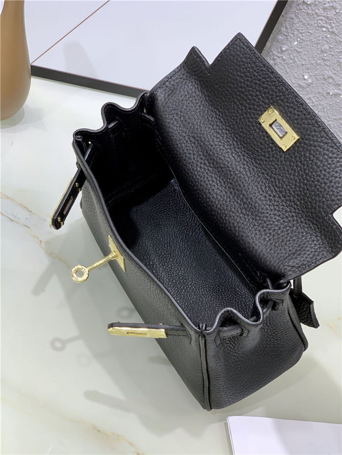 Hermes Kelly Mini Retourne Bag Clemence Leather Black High