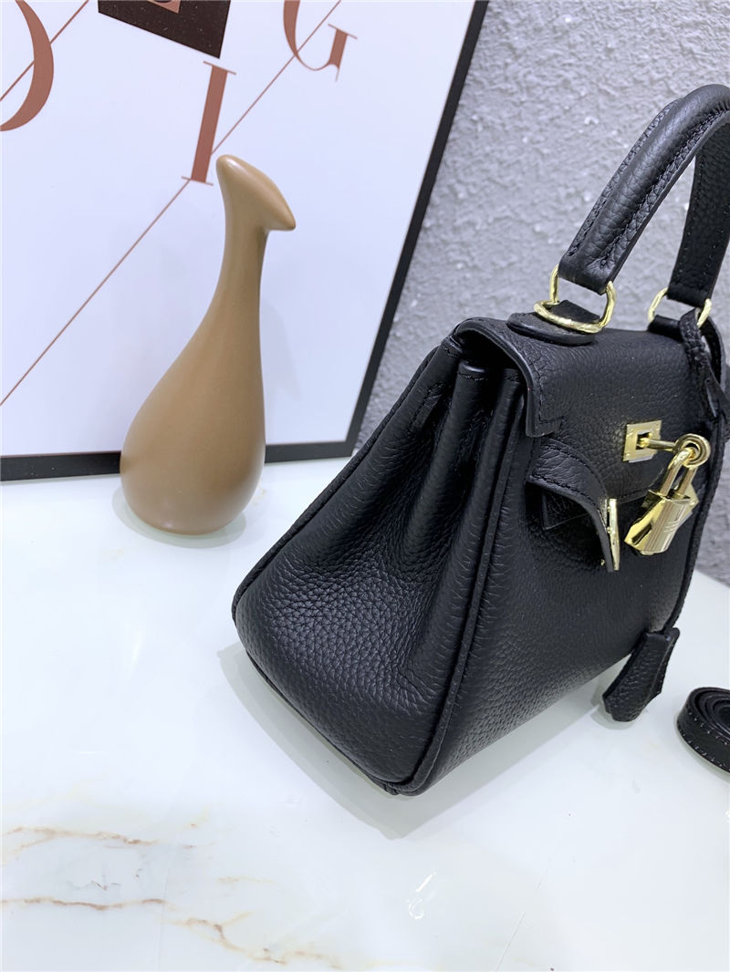 Hermes Kelly Mini Retourne Bag Clemence Leather Black High