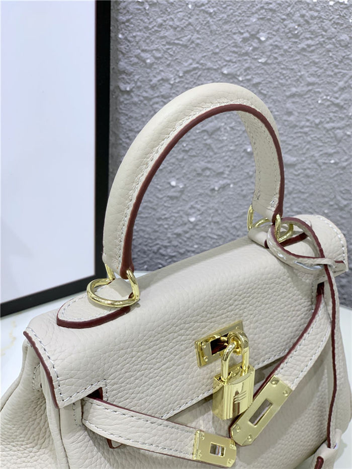 Hermes Kelly Mini Retourne Bag Clemence Leather Pearl High