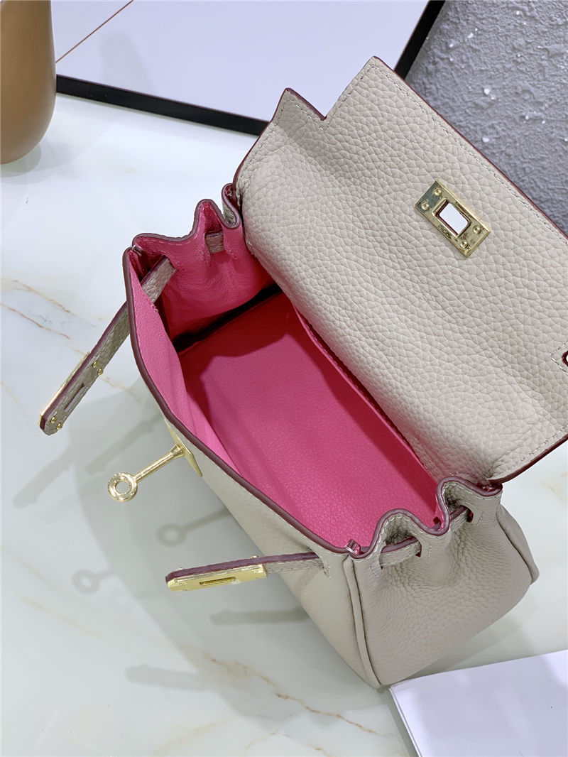 Hermes Kelly Mini Retourne Bag Clemence Leather Pearl High