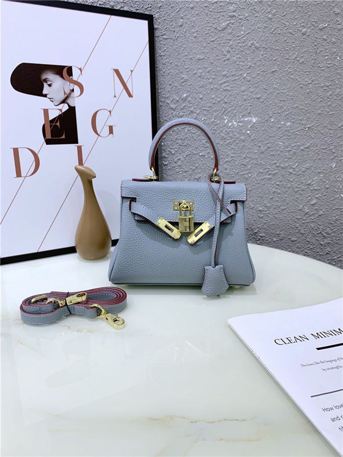 Hermes Kelly Mini Retourne Bag Clemence Leather Grey Blue High