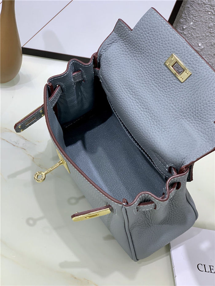 Hermes Kelly Mini Retourne Bag Clemence Leather Grey Blue High