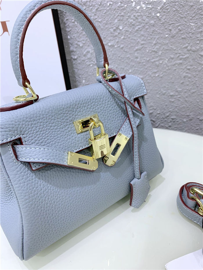 Hermes Kelly Mini Retourne Bag Clemence Leather Grey Blue High