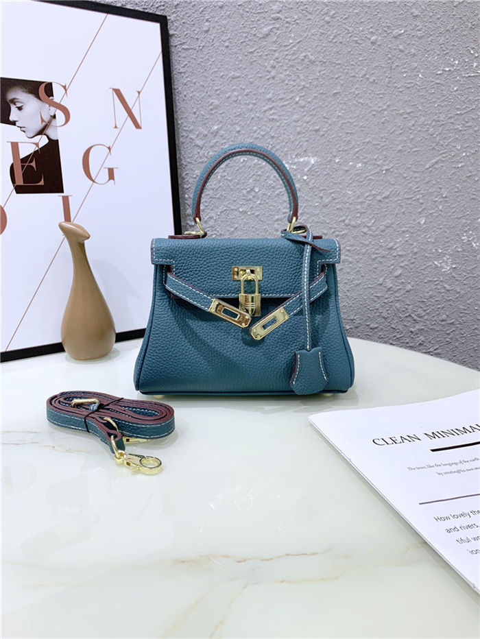 Hermes Kelly Mini Retourne Bag Clemence Leather Denim Blue High