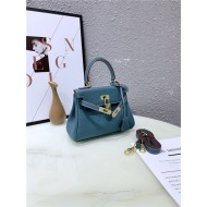 Hermes Kelly Mini Retourne Bag Clemence Leather Denim Blue High