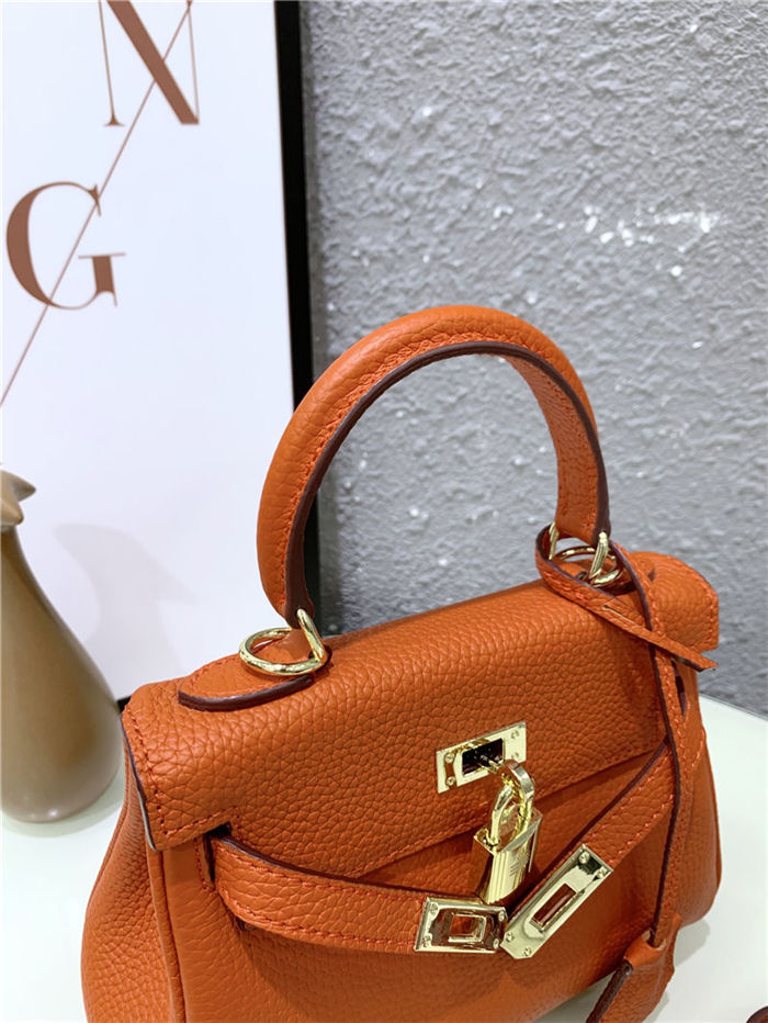 Hermes Kelly Mini Retourne Bag Clemence Leather Orange High