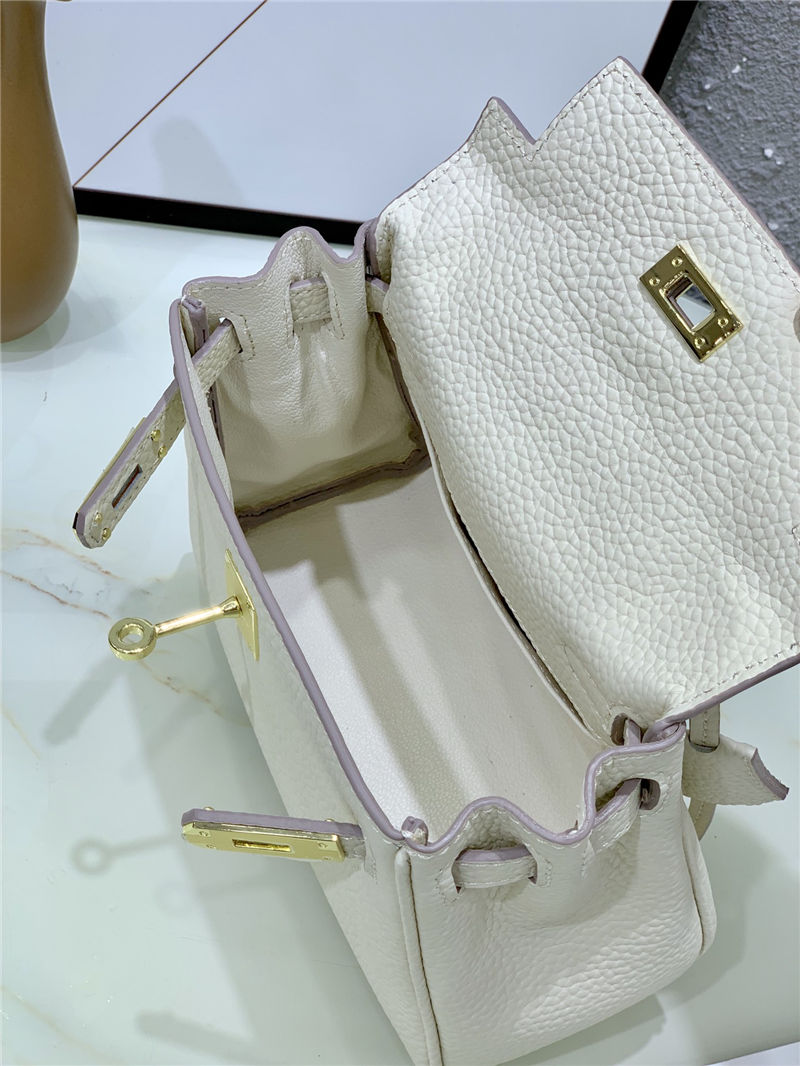 Hermes Kelly Mini Retourne Bag Clemence Leather Cream White High