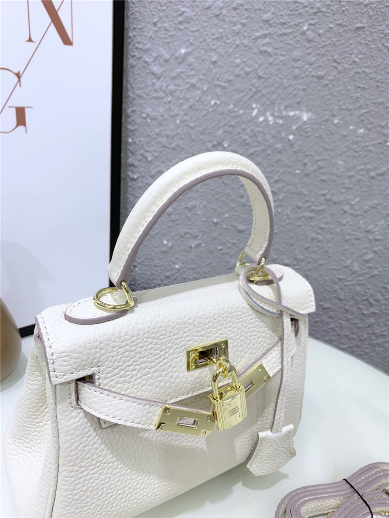 Hermes Kelly Mini Retourne Bag Clemence Leather Cream White High