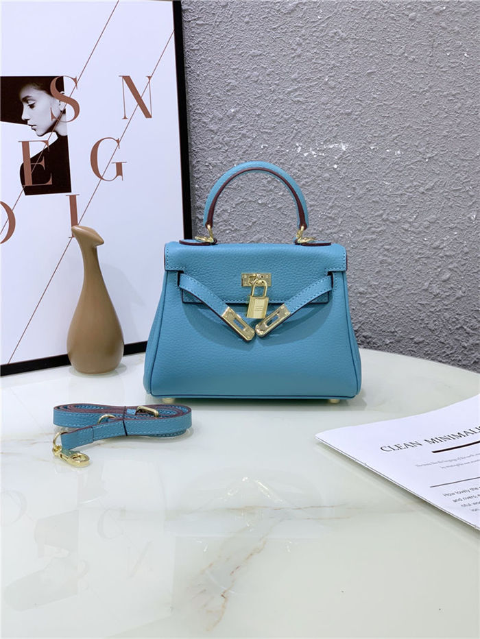 Hermes Kelly Mini Retourne Bag Clemence Leather Blue High