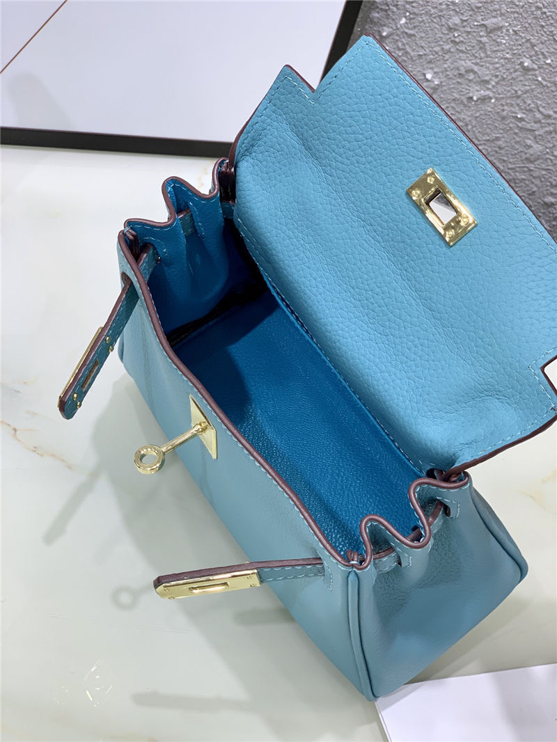 Hermes Kelly Mini Retourne Bag Clemence Leather Blue High