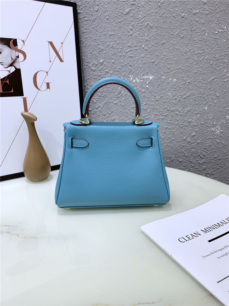 Hermes Kelly Mini Retourne Bag Clemence Leather Blue High