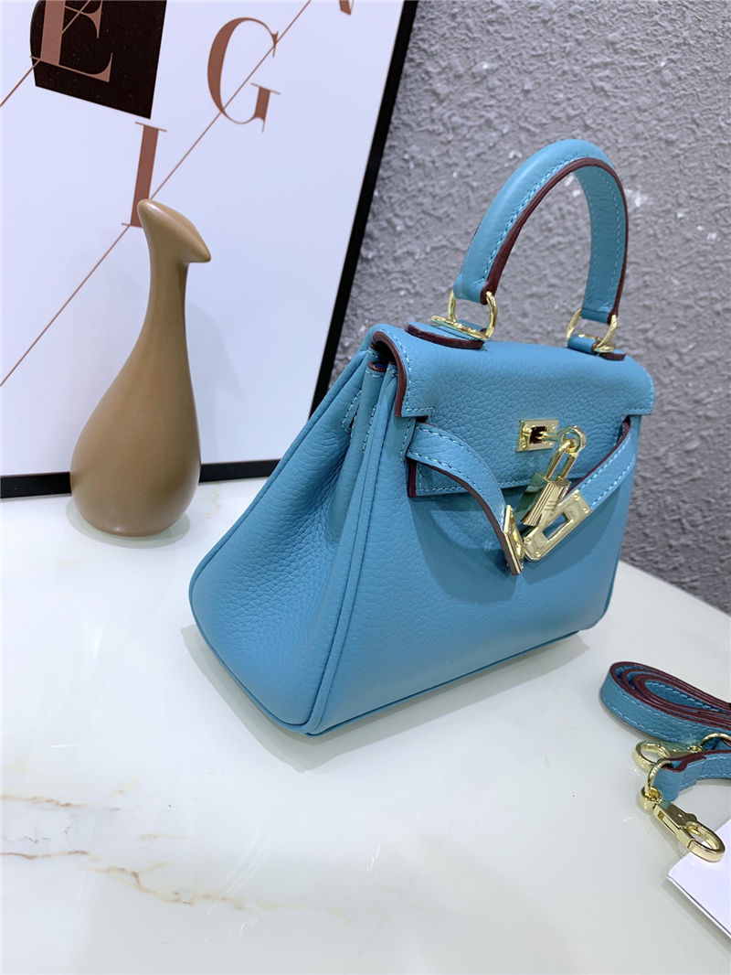 Hermes Kelly Mini Retourne Bag Clemence Leather Blue High