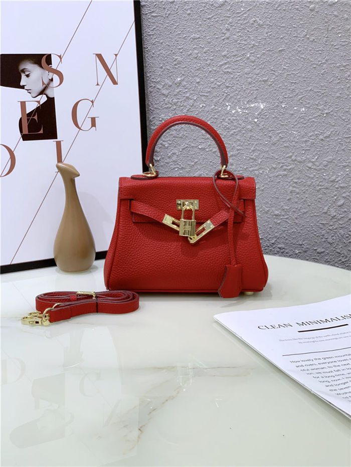 Hermes Kelly Mini Retourne Bag Clemence Leather Red High