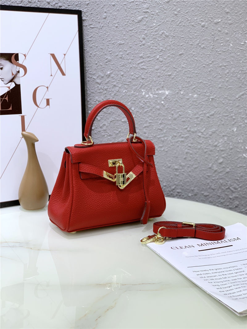 Hermes Kelly Mini Retourne Bag Clemence Leather Red High