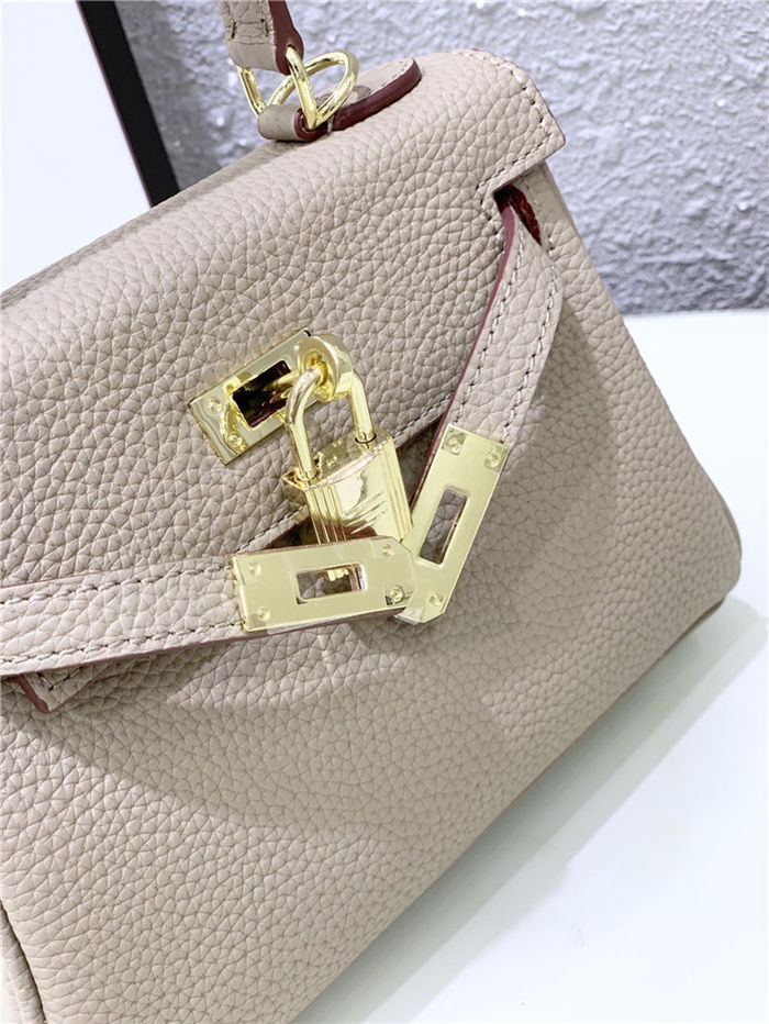 Hermes Kelly Mini Retourne Bag Clemence Leather Tourterelle High