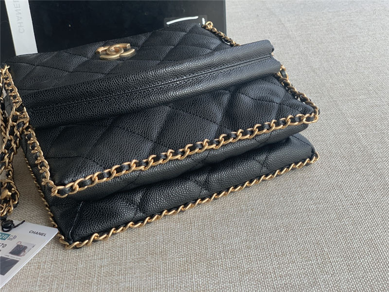 SMALL SHOPPING BAG AS3470 Grained Calfskin & Gold-Tone Metal Black High