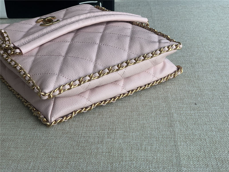 SMALL SHOPPING BAG AS3470 Grained Calfskin & Gold-Tone Metal Pink High