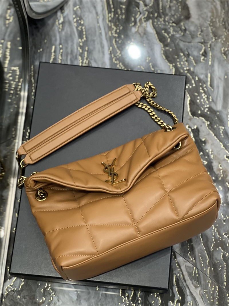 LOULOU PUFFER SMALL BAG IN QUILTED LAMBSKIN Gold-Tone Caramel High