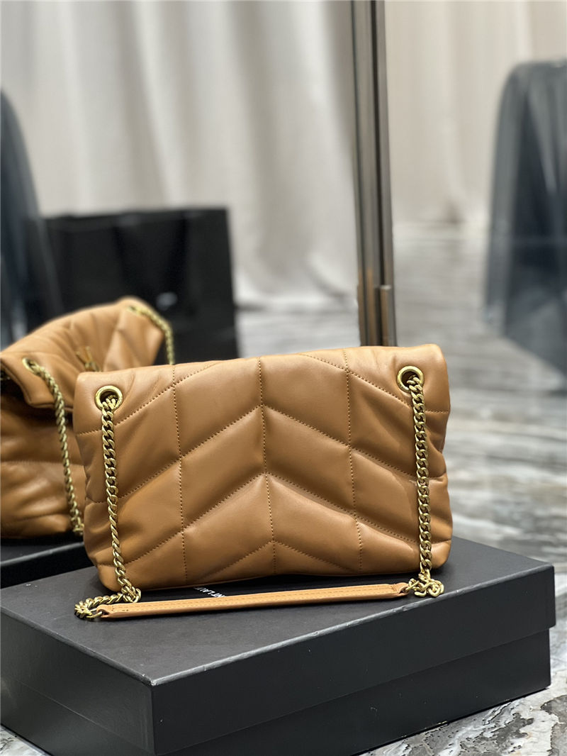 LOULOU PUFFER SMALL BAG IN QUILTED LAMBSKIN Gold-Tone Caramel High