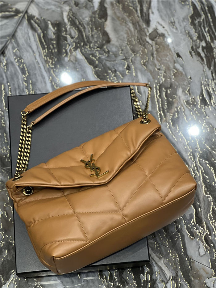 LOULOU PUFFER MEDIUM BAG IN QUILTED LAMBSKIN Gold-Tone Caramel High