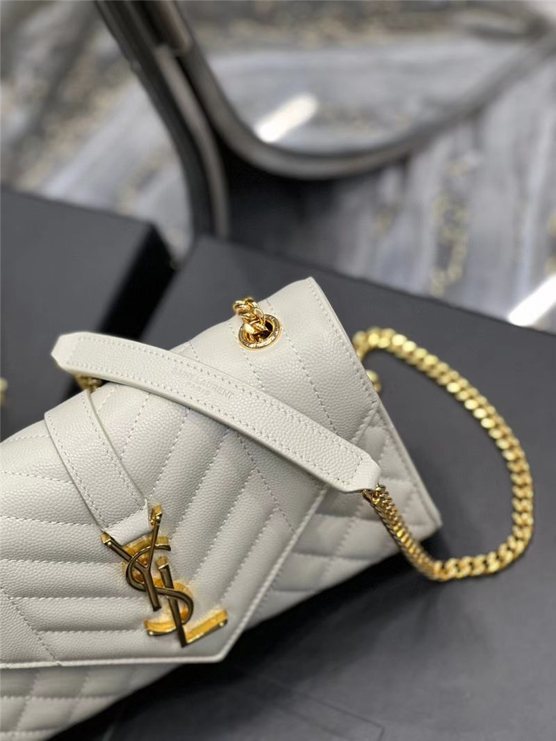 Envelope Small Quilted Textured-leather Shoulder Bag White-Gold High