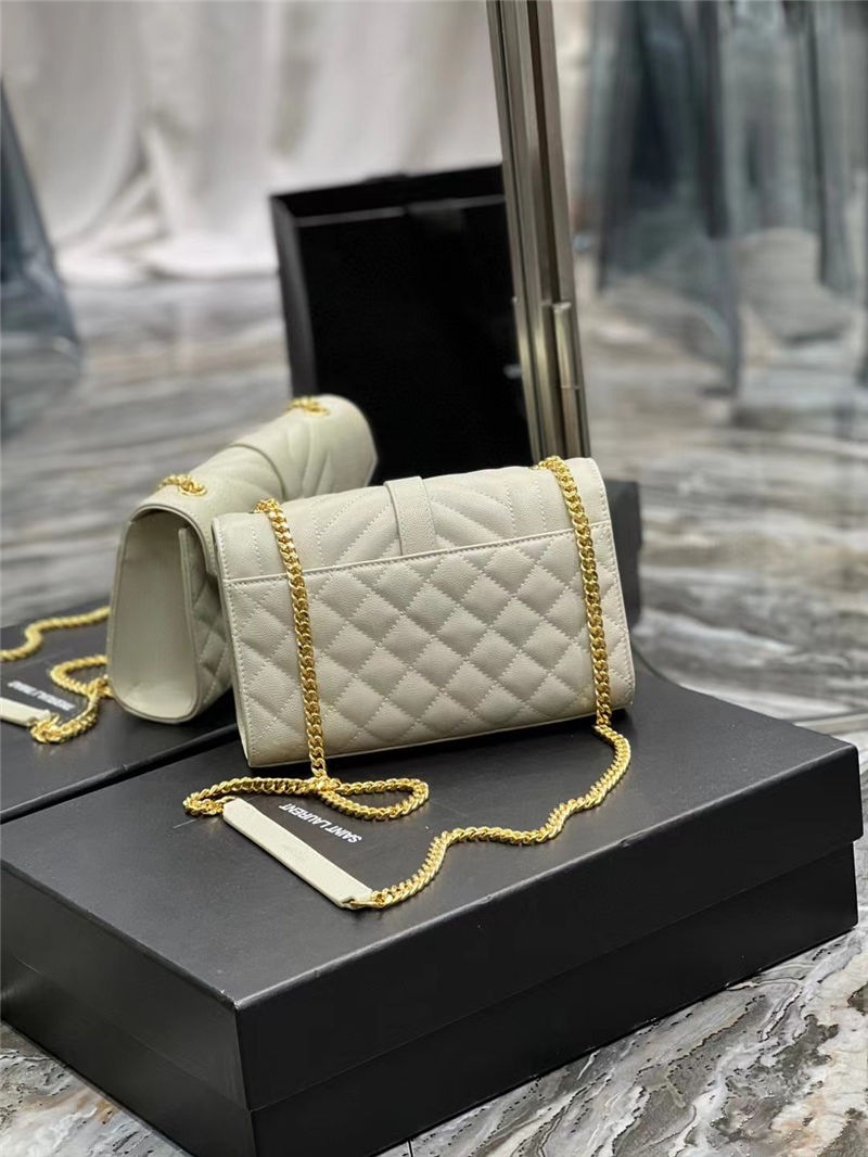 Envelope Small Quilted Textured-leather Shoulder Bag White-Gold High