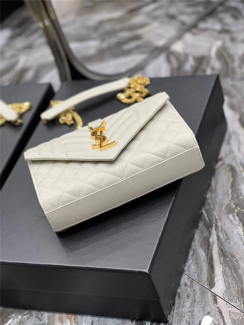 Envelope Small Quilted Textured-leather Shoulder Bag White-Gold High