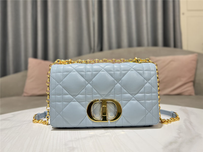 MEDIUM Dior CARO BAG Quilted Macrocannage Gold Metal Calfskin Blue High