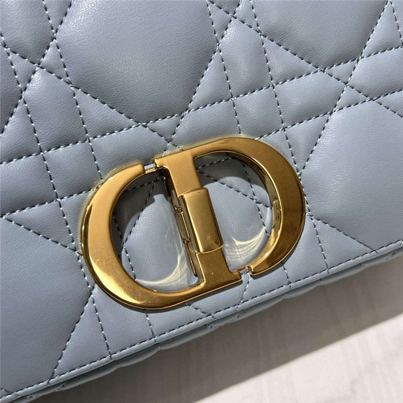 MEDIUM Dior CARO BAG Quilted Macrocannage Gold Metal Calfskin Blue High