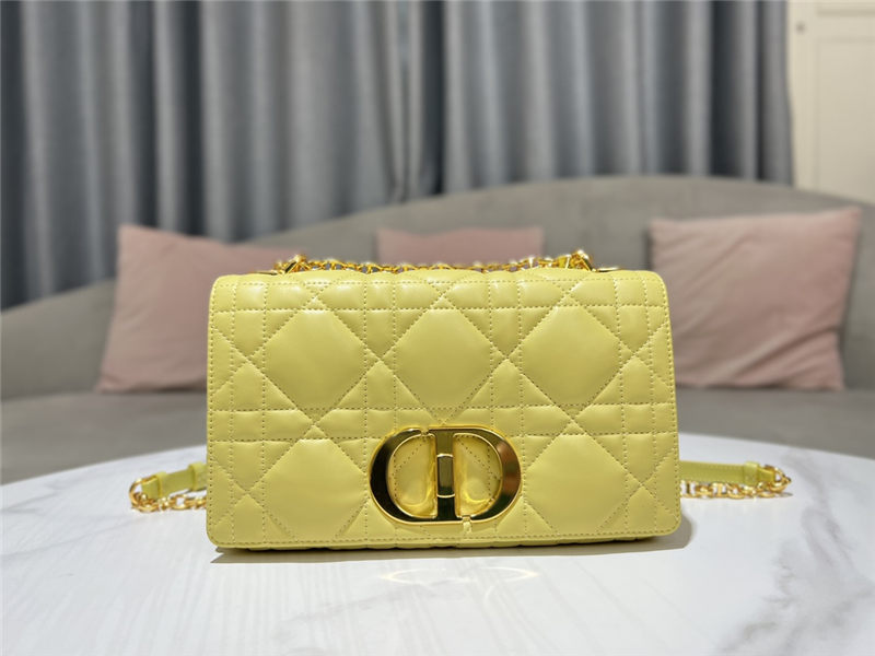 MEDIUM Dior CARO BAG Quilted Macrocannage Gold Metal Calfskin Yellow High