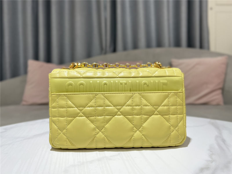 MEDIUM Dior CARO BAG Quilted Macrocannage Gold Metal Calfskin Yellow High