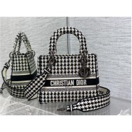 MEDIUM LADY D-LITE BAG Houndstooth Embroidery Black High