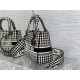 MEDIUM LADY D-LITE BAG Houndstooth Embroidery Black High