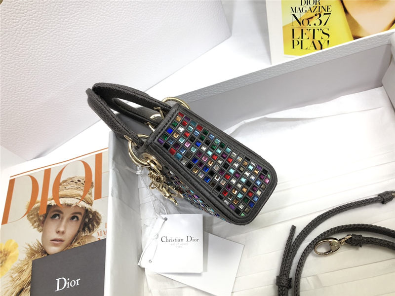 MICRO LADY Dior BAG Metallic Canvas Embroidered with Multicolor Crystals Top